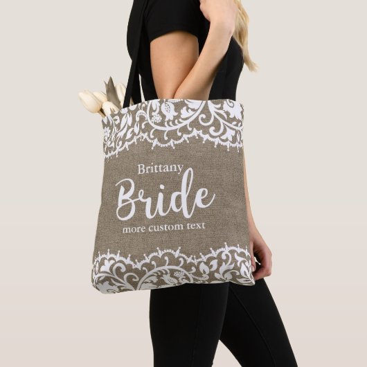 Bride Rustic Lace Burlap Wedding Persoonlijk Draagtas (Dichtbij)