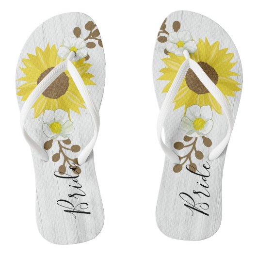 Bride Rustic Wood Sunflower Teenslippers (Voetbed)