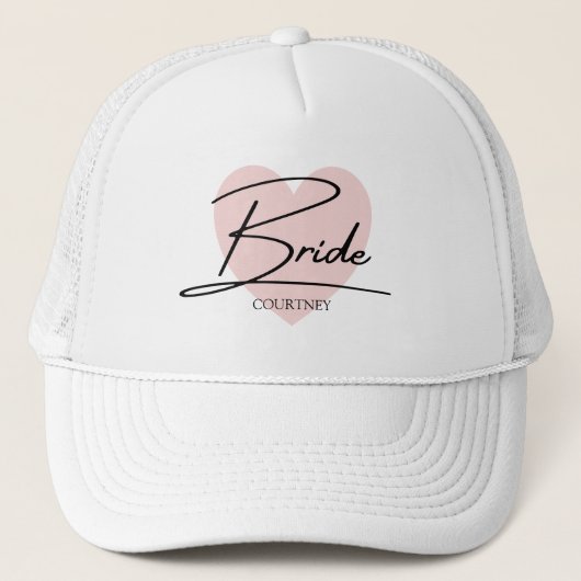 Bride Script Roze Hart Aangepaste Naam Trucker Pet (Voorkant)