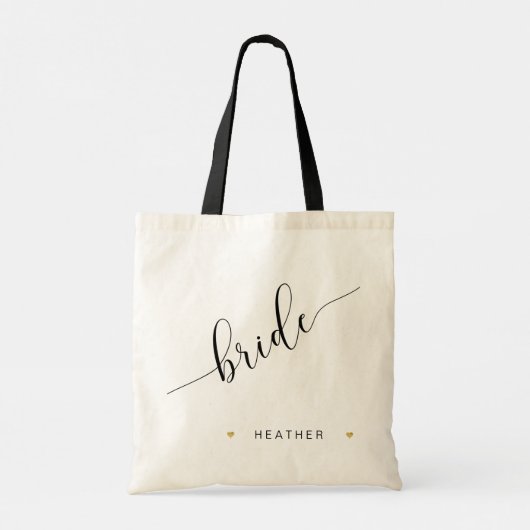 Bride Script Simple Modern Bridal Party Gold Heart Tote Bag (Achterkant)