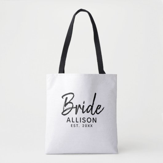 Bride Script White Black Vastgestelde datum Monogr Draagtas (Voorkant)