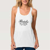 Bride Script White Black Vestigde Naam Datum Tanktop (Voorkant)