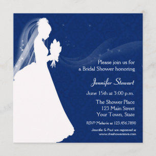 Bride Silhouette, Navy Blue, Shower Invitation Kaart