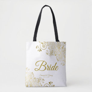 Bride Simple Elegant Wedding Canvas tas White Gold