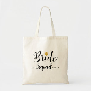 Bride Squad Black Tekst Gold-Flower-Modern Tote Bag