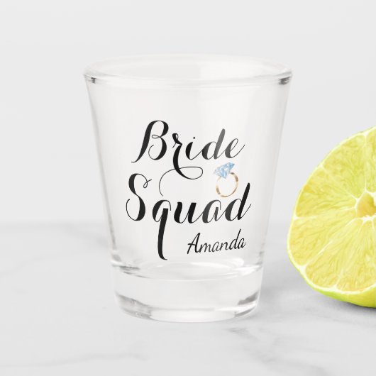 Bride Squad Custom Name Diamond Ring Shot Glas (Voorkant)