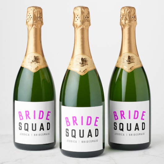 Bride Squad | Hot-roze Bachelorette Bridesmaid Sparkling Wijnetiket (Flessen)