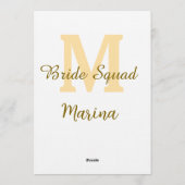 Bride squad monogram golden bridal shower simple  kaart (Achterkant)