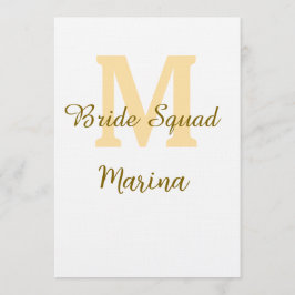 Bride squad monogram golden bridal shower simple  kaart