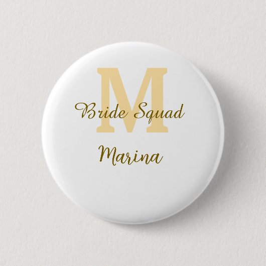 Bride squad monogram golden bridal shower simple  ronde button 5,7 cm (Voorkant)