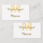 Bride squad monogram golden bridal shower simple  visitekaartje (Voorkant / Achterkant)