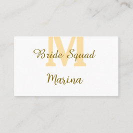 Bride squad monogram golden bridal shower simple  visitekaartje