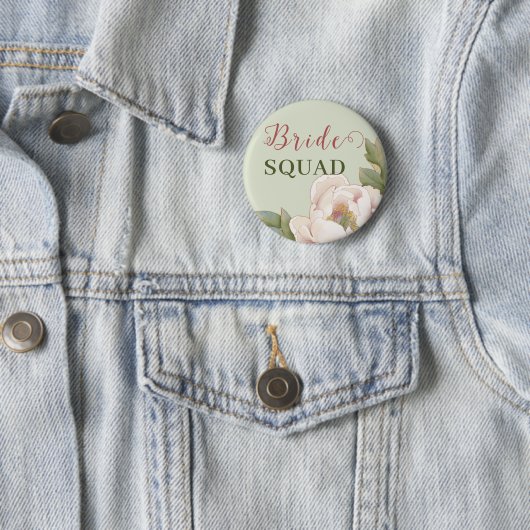 Bride Squad Sage and Blush Pink Floral Button (In situ)