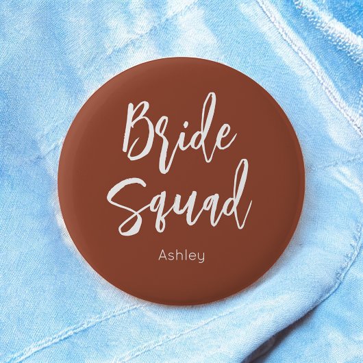 Bride Squad Terracotta Brown White Wedding Ronde Button 5,7 Cm