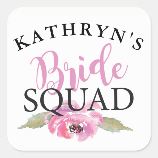 Bride Squad Vrijgezellenfeest Stickers Bloemen Roz (Voorkant)