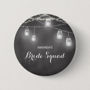 Bride Squad Wedding Black White String Lights Ronde Button 5,7 Cm