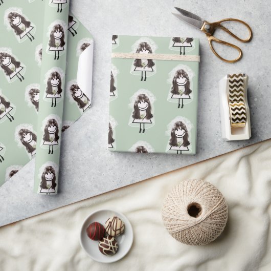 Bride Stick Figuur met Daisy Bouquet Cadeaupapier (Crafts)