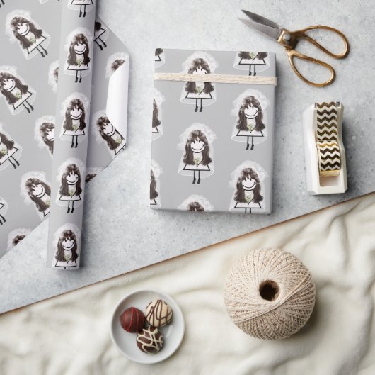 Bride Stick Figuur met Daisy Bouquet Cadeaupapier (Crafts)