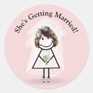 Bride Stick Girl in Sneakers op roze Ronde Sticker