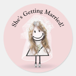 Bride Stick Girl in Sneakers op roze Ronde Sticker