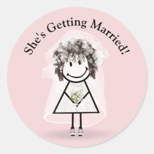 Bride Stick Girl in Sneakers op roze Ronde Sticker