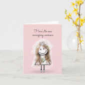 Bride Stick Girl met Sneakers en Daisies Kaart (Gele Bloem)