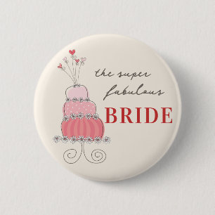 BRIDE Sweet Pink Chic Wedding Cake Naam Tag Button