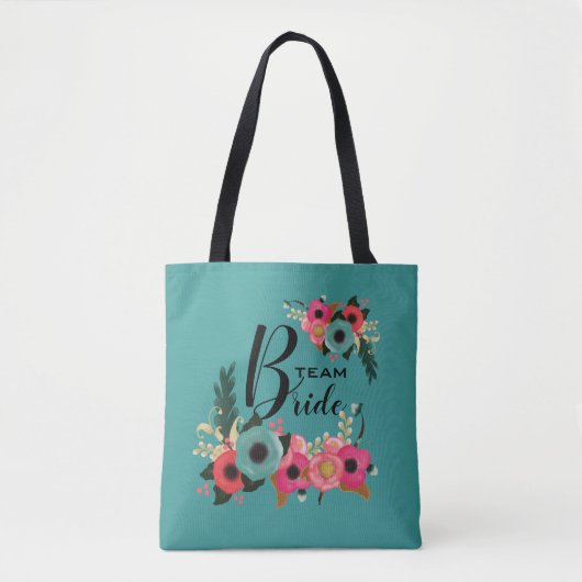 Bride Team. Bridesmaid Modern Floral Gift Tote Bag (Voorkant)
