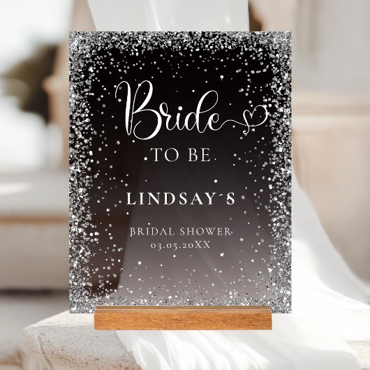 BRIDE TO BE! Black Silver Glitter Bridal Shower 