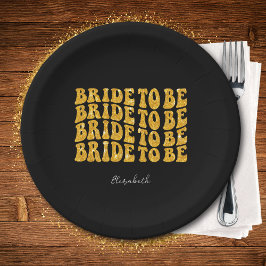 Bride to Be Gold Glitter Tekst met Naam, Zwart Papieren Bordje