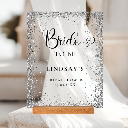 BRIDE TO BE! Silver Glitter Bridal Shower 