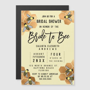 Bride to Bee Quote Gold Honeycomb Vrijgezellenfees Magnetische Uitnodiging