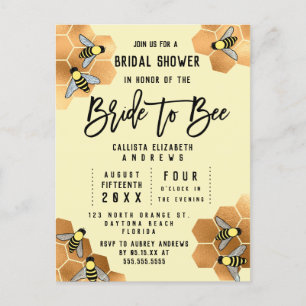 Bride to Bee Quote Gold Honeycomb Vrijgezellenfees Uitnodiging Briefkaart