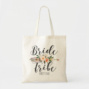 "Bride Tribe" Floral Feather Arrow op persoonlijke Tote Bag