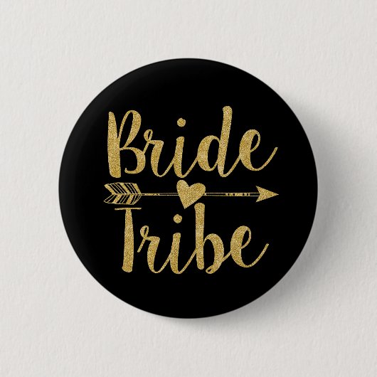Bride Tribe | Glitter-Print Golden Ronde Button 5,7 Cm (Voorkant)