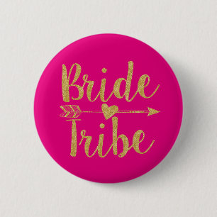 Bride Tribe   Glitter Print Hot Pink Ronde Button 5,7 Cm