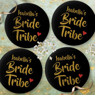 Bride Tribe Gold Script Red Heart Ronde Button 5,7 Cm