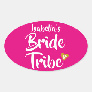 Bride Tribe Gouden Datum Hart Persoonlijk Ovale Sticker