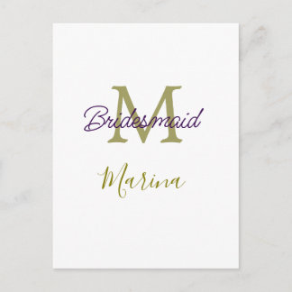 Bride tribe monogram bridal shower simple golden p briefkaart
