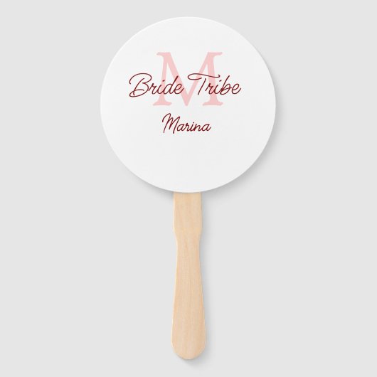 Bride Tribe monogram rood vrijgezellenfeest eenvou Handwaaier (Voorkant)