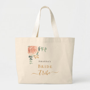 Bride tribe roos goudflorale eucalyptusgroen grote tote bag