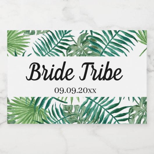 Bride Tribe Tropical Palm Leaf Bachelorette Sparkling Wijnetiket (Enkel label)