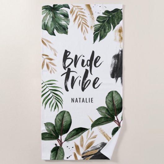 Bride tribe tropisch blad en typografie strandlaken (Voorkant)