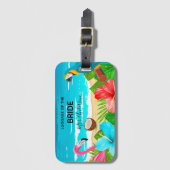 Bride tropical honeymoon strand flamingo zee bagagelabel (Voorkant (verticaal))