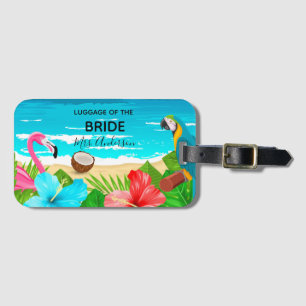 Bride tropical honeymoon strand flamingo zee bagagelabel