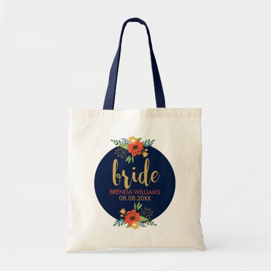 Bride Typography & Floral Bouquet Tote Bag (Voorkant)