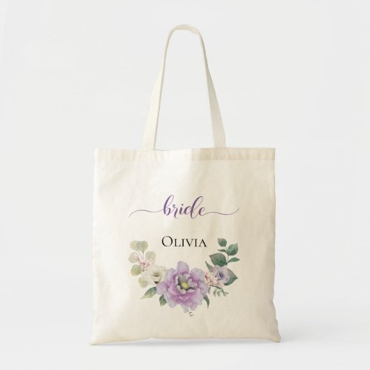 Bride Waterverf Floral Peony Lavender Tote Bag (Voorkant)