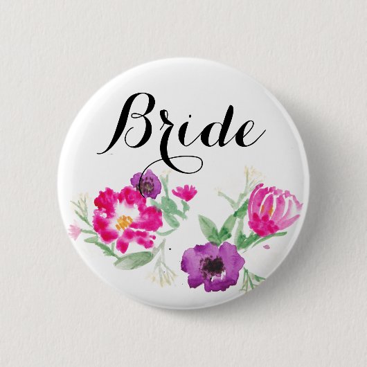 Bride Waterverf Flowers Button (Voorkant)