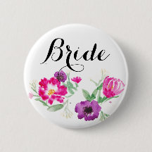 Bride Waterverf Flowers Button