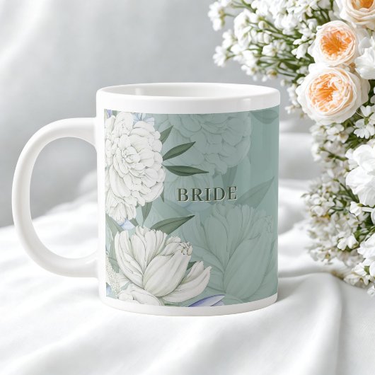 Bride Wedding Gift – Sage Green & Peonies Extra Grote Beker